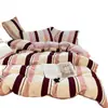 Juego de Ropa de Cama de Franela Gruesa de Algodón Puro de Cuatro Piezas Ropa de Cama 100% Algodón Otoño e Invierno Funda Nórdica Sábana Sábana Ajustable Juego de Tres Piezas