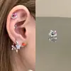 Meow Ni Corazón Zirconia Exquisita Micro-incrustada Lindo Kt Meow Lazo Pendientes de Acero de Titanio Dulces Pendientes para Mujer Clavos de Hélice Auricular