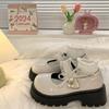 Zapatos Mary Jane de Cuero Versátiles con Lazo de Perlas para Mujer 2025 Primavera/Verano Nuevos Zapatos de Cuero Retro de Suela Gruesa Estilo Francés para Mujer