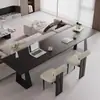 Escritorio de Madera Maciza Negra para Uso Doméstico en la Sala de Estar, Mesa Horizontal Minimalista de Estilo Italiano Detrás del Sofá, Mesa Larga para Dos, Escritorio de Estudio, Escritorio de Oficina
