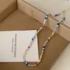 Collar de Plata con Cuentas de Colores para Mujer, Cadena de Clavícula de Lujo de Gama Alta de Nicho, Cadena de Cuello Simple Versátil en Capas Dopamina