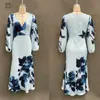 Sitio web independiente transfronterizo: Vestido largo azul estampado estilo europeo y americano, vestido de noche elegante y sofisticado para mujer para exportación