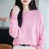 Suéter Pulôver Feminino Versátil de Manga Longa com Gola Redonda Grosso 100% Algodão Puro para Outono e Inverno Estilo Coreano Simples Top 100% Algodão