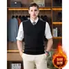 Chaleco de lana para hombre de otoño e invierno, 60% lana, cuello en V, talla grande, chaleco de punto formal tipo jersey, chaleco casual sin mangas para hombres jóvenes y de mediana edad