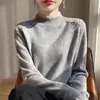 Nuevo suéter base de lana de punto con encaje y perlas para primavera, cuello semi-alto, engrosado, top interior rejuvenecedor para mujer