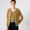 Cárdigan de cachemira a rayas, nueva colección otoño/invierno para mujer, suéter de punto de cuello redondo, prenda exterior de manga larga, top retro de corte holgado