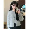 Chaqueta Cardigan de Punto Trenzado Gris de Alta Gama Estilo Pequeño Chanel para Mujer Otoño Retro Estilo Perezoso Top Corto