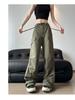 Macacão de Algodão Estilo Americano High Street Feminino Outono Calças Casuais Finas Largas Modeladoras Hip Hop Dança de Rua Calças de Perna Larga Calças