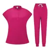 Uniformes Cirúrgicos Personalizados, Dupla Camada, Resistentes ao Desgaste, Uniformes de Trabalho de Manga Curta com Texto Impresso, Uniformes de Enfermagem para Centros de Reabilitação, Design Flexível em Pequenos Lotes