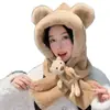 Lindo Sombrero de Oso de Peluche Bufanda para Estudiante Todo en Uno para Mujer Invierno a Prueba de Viento Protección para las Orejas Cálido con Forro Polar Bufanda para el Cuello Gorro para Ciclismo