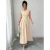 Amazon 2026 Verano Nuevo Estilo Cuello Camisero Diseño Ceñido a la Cintura Color Sólido Texturizado Vestido Largo de Corte A