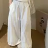 Pantalones Blancos de Pierna Ancha con Adorno de Encaje Estilo Perezoso para Mujer, Verano 2026, Corte Holgado, Adelgazantes, Pantalones de Pierna Ancha para Mujer Petite