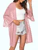 Cardigan de playa de gasa con borlas jacquard para mujer, verano 2023, transpirable, manga 3/4, blusa para nadar