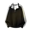 Sudadera con media cremallera de tres rayas de la marca de moda Huamian para hombre, Otoño/Invierno 2026, chaqueta con cuello alto de bloques de color, chaqueta de manga larga para hombre