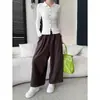 Cisnann Outono Novo Estilo Chic Old Money Corte Curvo Calças Casuais de Cintura Elástica Wide-Leg para Mulheres Baixas SN9264