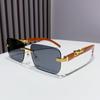 Gafas de sol con cabeza de leopardo y vetas de madera para mujer 2023, nuevas y modernas gafas de sol cuadradas con ribete sin marco para hombre, gafas de sol de moda