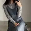 En stock Estilo nuevo de otoño e invierno ins coreano vestido de terciopelo plisado corte ajustado vestido de tirantes 18857