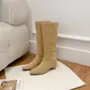 Botas de Montar Cuadradas de 9 cm de Altura, Directo de Fábrica para Mujer, Nuevo Estilo Otoño e Invierno 2026, Tacón Kitten, Forradas de Borrego, Cierre Trasero, Botas Largas