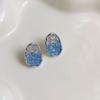 Aretes de Cristal de Vidrio Gradiente de Moda para Mujer, Aretes Pequeños Frescos Estilo Coreano, Aretes de Zirconia Versátiles de Nicho de Alta Gama