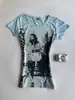 Camiseta feminina de cor sólida com estampa de personagem transfronteiriça, estilo INS, nova para o verão, com recortes, slim fit