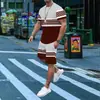 Traje de dos piezas para hombre de manga corta con cuello redondo y shorts, estampado 3D, moda, ropa deportiva para exteriores y ocio.