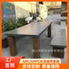 Mesa de jantar retangular GRC de qualidade de exportação com face aparente de concreto, cor cinza cimento, design imitando madeira de cimento, banco de lazer