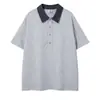 Clothing Life 2026 Verão Novo Retrô Americano Bloco de Cores Gola Polo Design Casual Caimento Solto Unissex Manga Curta