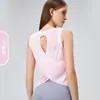 Top de tirantes de yoga calado transfronterizo para mujer, cuello redondo, sin mangas, cubierta atlética ligera y transpirable, top corto para fitness