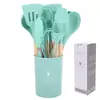 Juego de Utensilios de Cocina de Silicona, Juego de 12 Piezas de Utensilios de Cocina de Silicona Antiadherentes Resistentes al Calor, Libres de BPA, Juego de Cocina para Remover Espátula Volteador Cuchara Pinzas Batidor