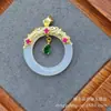 Pendente de cartão de nada de calcedônia verde esmeralda banhado a prata 925 incrustado marca de paz anel de jade de pavão paz joia colar