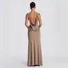 Moda Feminina de Verão Europeia e Americana Novidades: Vestido de Noite Elegante, Sexy, Costas Nuas, Cor Sólida, Roupas Transfronteiriças