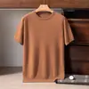 Suéter de punto de cachemira de manga corta para hombre, 100% cachemira pura, cuello redondo, blanco