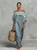 Produto de Comércio Exterior de E-commerce Transfronteiriço Novo de 2026: Vestido Longo Solto Color Block Off-Shoulder, Estilo Casual Fashion para Férias