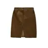 Falda Midi de Pana Retro Americana con Abertura Frontal, Ajustada a la Cadera, Otoño e Invierno, Nueva Moda Versátil, Cintura Alta, Corte Slim, Color Sólido