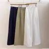 Calça casual branca de verão versátil e solta para mulheres, calça cropped branca reta de algodão puro de cintura alta e perna larga, cor sólida
