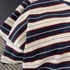 Camiseta de manga larga a rayas con bloques de color retro en color blanco, cuello redondo, para mujer, estilo coreano de otoño, corte relajado, top casual holgado y favorecedor