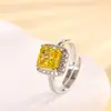Joia Huabi Nova 2024 Fundo de Cobre Banhado a Ouro Diamante de Alto Carbono Corte Flor de Gelo Quadrado Princesa Conjunto de Cobre Terno Simples Pedra 8*8