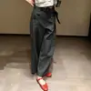 Pantalones Casuales Únicos y Chic con Cinturón, Verano 2026 Estilo Old Money para Mujer, Elegantes y Minimalistas, Pantalones de Pierna Ancha Gris Oscuro de Alta Gama