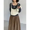 Suéter de Punto de Dos Piezas con Estilo Capa de Moda Jiangzuo para Mujer, Casual de Otoño, Top Corto Suave A1370