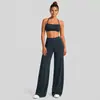 Conjunto de ropa de yoga transfronterizo con sujetador deportivo de cuello halter, conjunto de pantalones deportivos rectos holgados con cintura alta plegable para correr