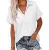 Amazon Transfronteiriça Verão 2025 Nova Camisa de Linho Cor Sólida Europeia e Americana Feminina Algodão Manga Curta Casual Solta