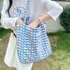 Bolsa de Lona Perezosa Estilo Coreano Gran Capacidad para Ir al Trabajo y Salir Bolso de Hombro Tote Azul para Mujer Nuevo Estilo 2025