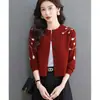Nuevo abrigo suéter de punto jacquard Otoño/Invierno 2026, prenda exterior elegante, cárdigan corto de punto de cintura alta para mujer