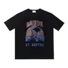 High Street Europeo y Americano Marca de Moda RHUDE Atardecer Cara Redonda de Corazón Impresión de Letras Nuevas Oversize Holgada Camiseta de Manga Corta