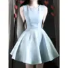 Saia Curta Azul Linha A para Mulheres, Início da Primavera, Bonita e Estilosa, Vestido de Aniversário que Marca a Cintura, Vestido Regata Sem Mangas