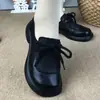 Comercio Exterior Transfronterizo Primavera Nuevo Retro Color Sólido Casual Zapatos Mocasines de Suela Gruesa con Cordones Modernos Versátiles para Madre de Mujer