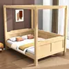 Cama Matrimonial de Madera Maciza Cama con Dosel Minimalista Moderna B&B Madera de Pino Marco Estilo Chino 1.8m Recámara Principal