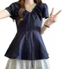 Camisa de Manga Corta con Cordones y Escote en V Talla Grande para Mujer Verano Nuevas Llegadas Chicas Gorditas Cintura Ceñida Adelgazante Cubre-Carne Top Exterior