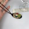 Colar de Madeira Vintage Estilo Literário Corrente de Lã Estilo Étnico Longo Acessórios Pingente de Botão Combina com Tudo Estilo Coreano Mori Girl