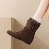 Botines retro versátiles de gamuza con cordones y punta redonda estilo caballero 2026, botas de moda de estilo coreano nuevas hasta la mitad de la pantorrilla